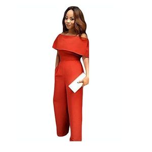 Off-Shoulder Cape Orange Jumpsuit